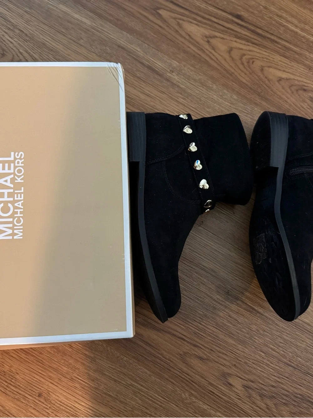 Michael Kors Black Ankle Boots with Gold Heart Studs